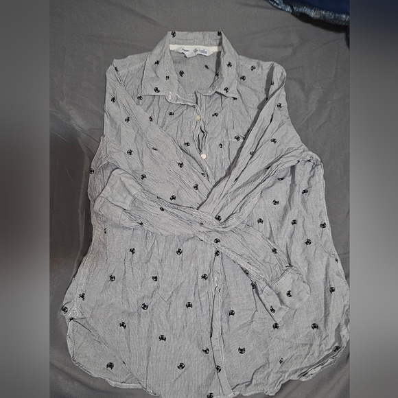 Cat pattern button up, lg, grey - Picture 4 of 4